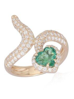 Heart Shaped Emerald 14K (or 18k upon request) Yellow Gold Diamond Bypass Ring